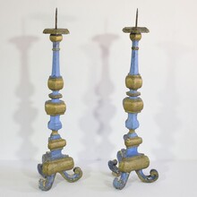 Pair of baroque carved wooden candleholders, Italy circa 1750-1780