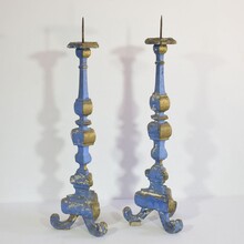 Pair of baroque carved wooden candleholders, Italy circa 1750-1780