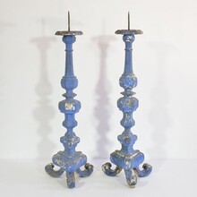 Pair of baroque carved wooden candleholders, Italy circa 1750-1780