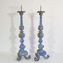 Pair of baroque carved wooden candleholders, Italy circa 1750-1780