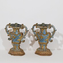 Pair baroque carved wooden candleholders, Italy circa 1700-1750