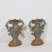 Pair baroque carved wooden candleholders, Italy circa 1700-1750