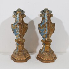 Pair baroque carved wooden candleholders, Italy circa 1700-1750