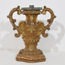 Pair baroque carved wooden candleholders, Italy circa 1700-1750