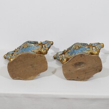 Pair baroque carved wooden candleholders, Italy circa 1700-1750