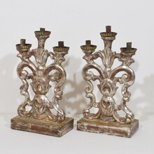 Pair silvered wooden baroque candleholders, Italy circa 1750- 1780