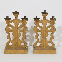 Pair silvered wooden baroque candleholders, Italy circa 1750- 1780