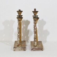 Pair silvered wooden baroque candleholders, Italy circa 1750- 1780