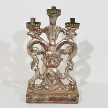 Pair silvered wooden baroque candleholders, Italy circa 1750- 1780