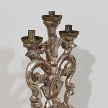 Pair silvered wooden baroque candleholders, Italy circa 1750- 1780