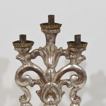 Pair silvered wooden baroque candleholders, Italy circa 1750- 1780