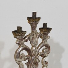 Pair silvered wooden baroque candleholders, Italy circa 1750- 1780