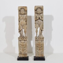 Pair of weathered oak renaissance angel figure ornaments, France 17th century