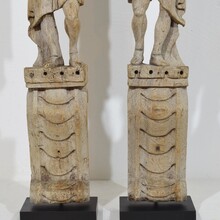 Pair of weathered oak renaissance angel figure ornaments, France 17th century