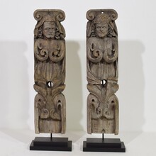 Pair weathered oak renaissance ornaments, France 17th century