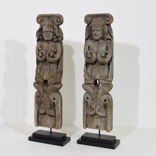 Pair weathered oak renaissance ornaments, France 17th century