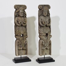 Pair weathered oak renaissance ornaments, France 17th century