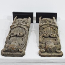 Pair weathered oak renaissance ornaments, France 17th century