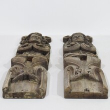 Pair weathered oak renaissance ornaments, France 17th century