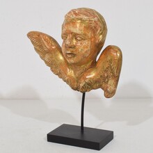 Small baroque carved giltwood angelhead on wings, France circa 1750
