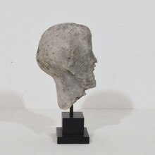 Small carved stone baroque head of a Saint, France circa 1750