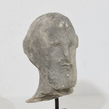 Small carved stone baroque head of a Saint, France circa 1750