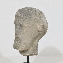 Small carved stone baroque head of a Saint, France circa 1750