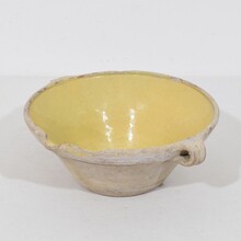 Small yellow glazed terracotta dairy bowl or tian, France circa 1850