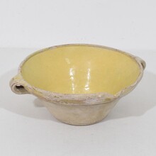 Small yellow glazed terracotta dairy bowl or tian, France circa 1850