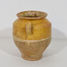 Small yellow glazed ceramic confit jar, France circa 1850-1900