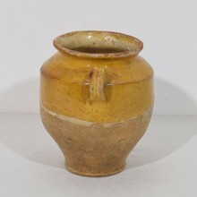 Small yellow glazed ceramic confit jar, France circa 1850-1900