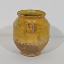Small yellow glazed ceramic confit jar, France circa 1850-1900