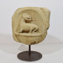 Medieval carved stone fragment depicting a dragon/ mythical figure, Spain circa 1250-1450