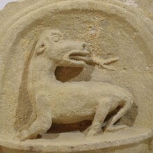 Medieval carved stone fragment depicting a dragon/ mythical figure, Spain circa 1250-1450