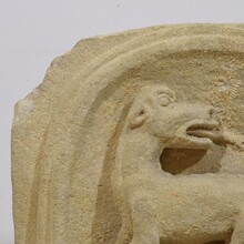 Medieval carved stone fragment depicting a dragon/ mythical figure, Spain circa 1250-1450