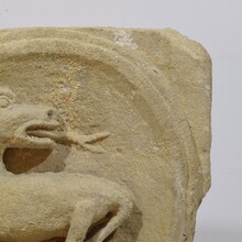 Medieval carved stone fragment depicting a dragon/ mythical figure, Spain circa 1250-1450