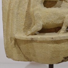 Medieval carved stone fragment depicting a dragon/ mythical figure, Spain circa 1250-1450